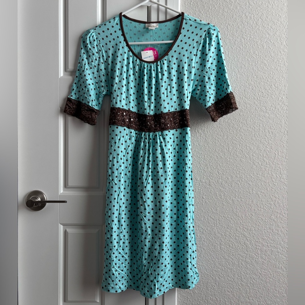 (Y2K) NWT Limited Too polka dot dress with lace (size 16 girls)